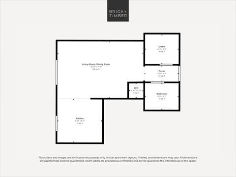 Floor plan for studio, 1 bath, 415 sqft